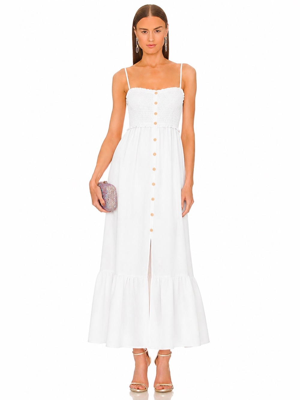 NWT White Smocked Button Front Maxi Dress express superdown MAJORELLE pq Zara